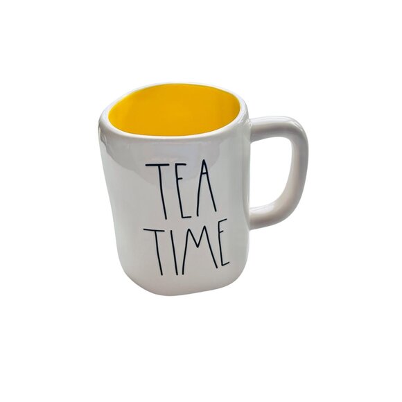 Rae Dunn Artisan Collection "Tea Time" Ceramic Mug With Yellow Lined Interior - Picture 1 of 6